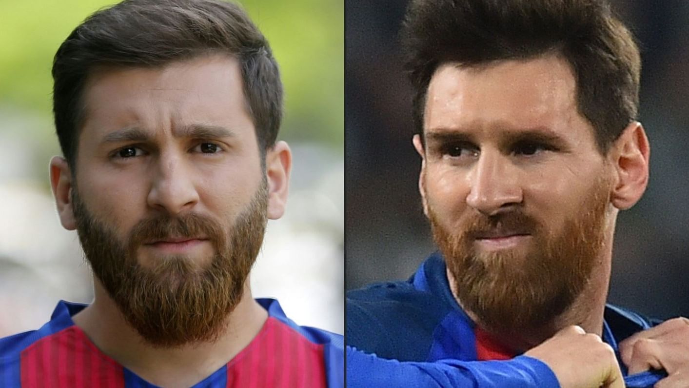 Reza Parastesh (L) and Lionel Messi (R). (Photo Courtesy: <a href="https://twitter.com/DoyleGlobal">Twitter/@DoyleGlobal</a>)