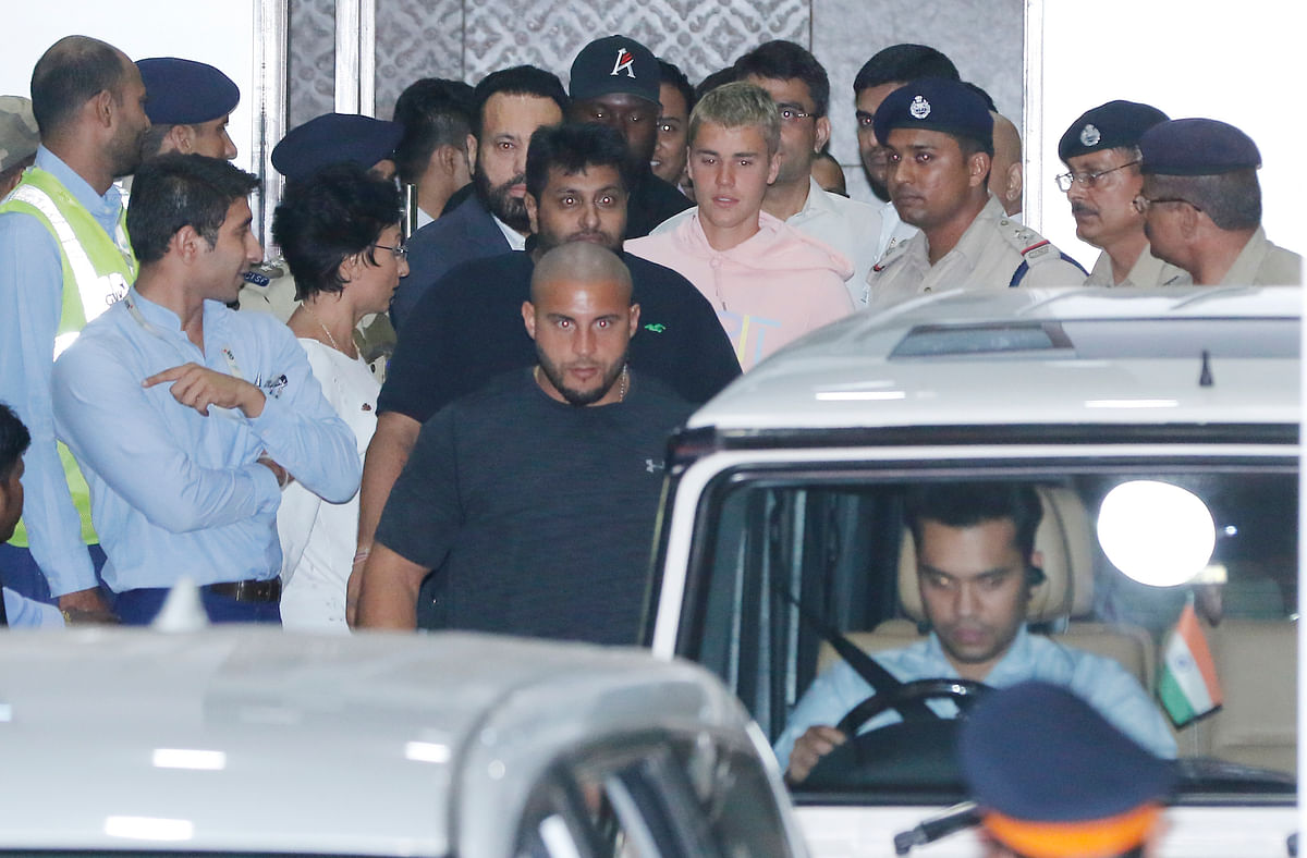 Check out pics of pop sensation Justin Bieber arriving in Mumbai.