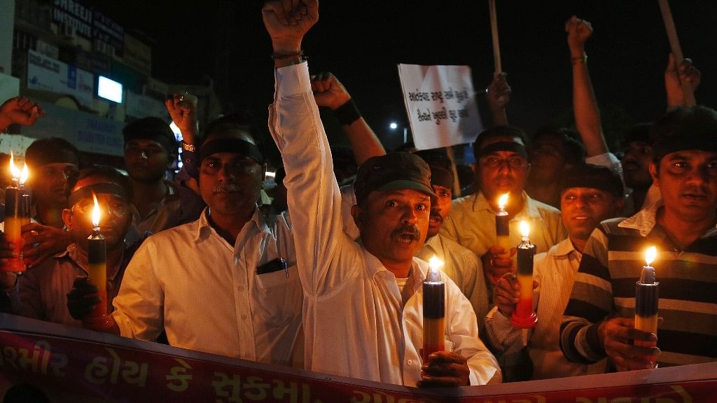 A protest march after the recent Maoist ambush in Sukma that killed 25 CRPF jawans. (Photo: AP)