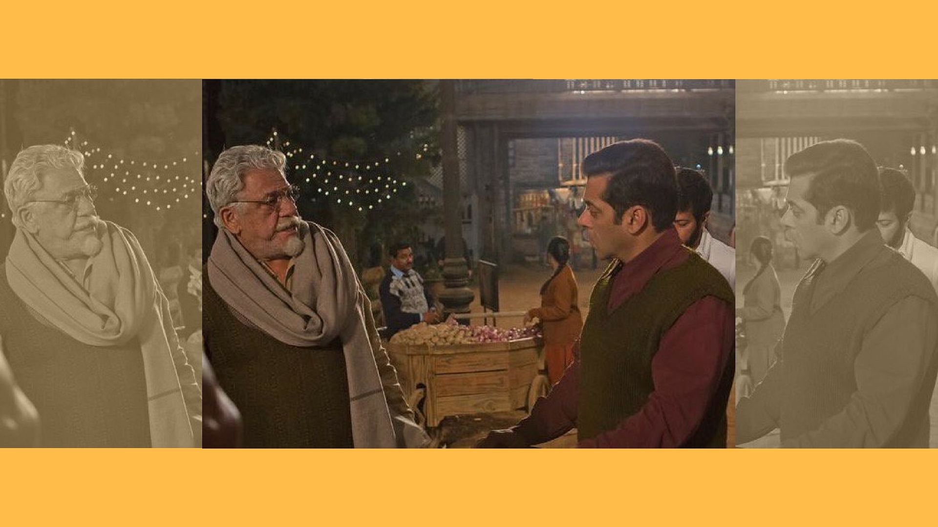 Om Puri and Salman Khan on the sets of <i>Tubelight.</i>