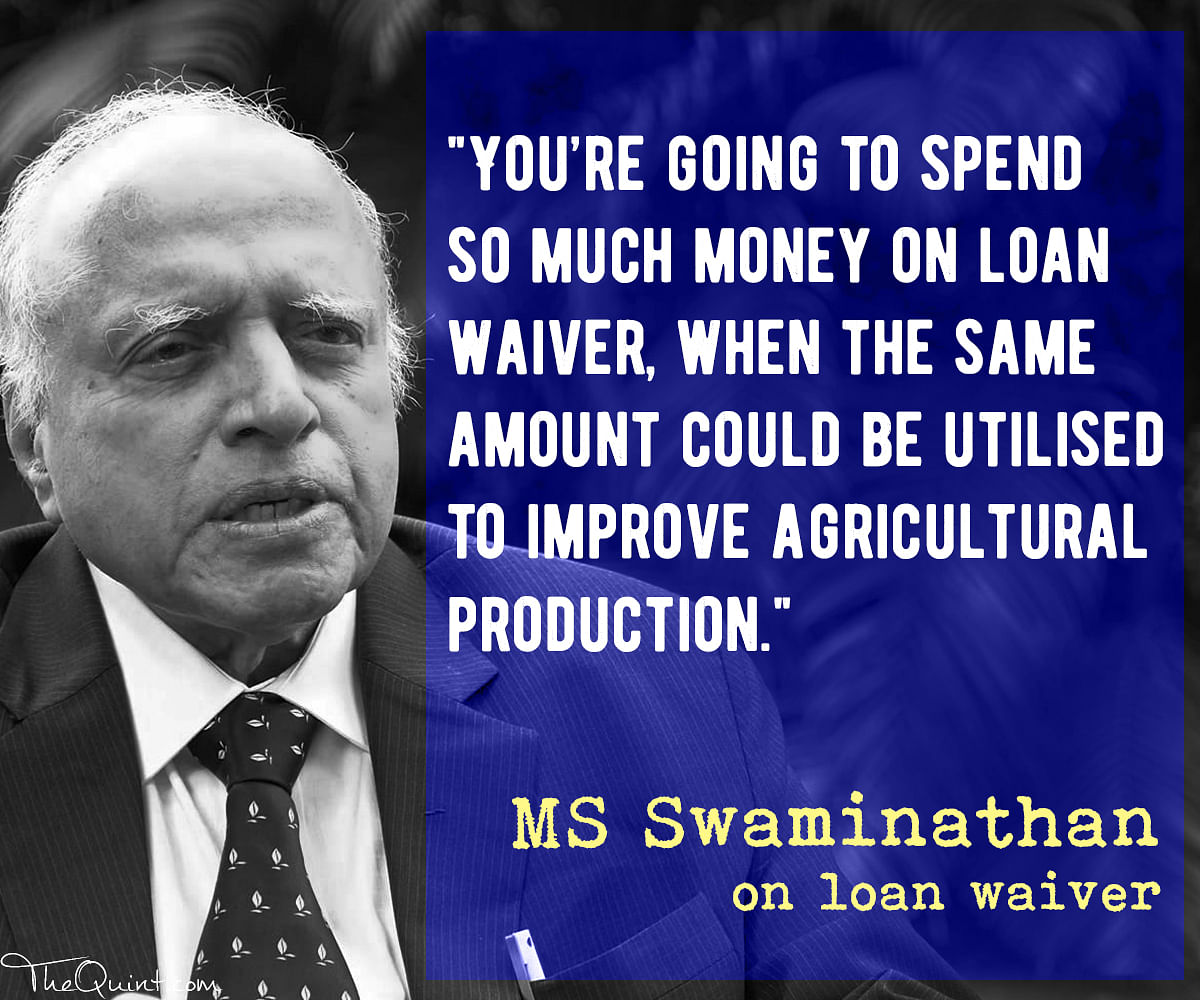 Offer remunerative prices instead of doling out loan waivers to help farmers in the long run, MS Swaminathan says.