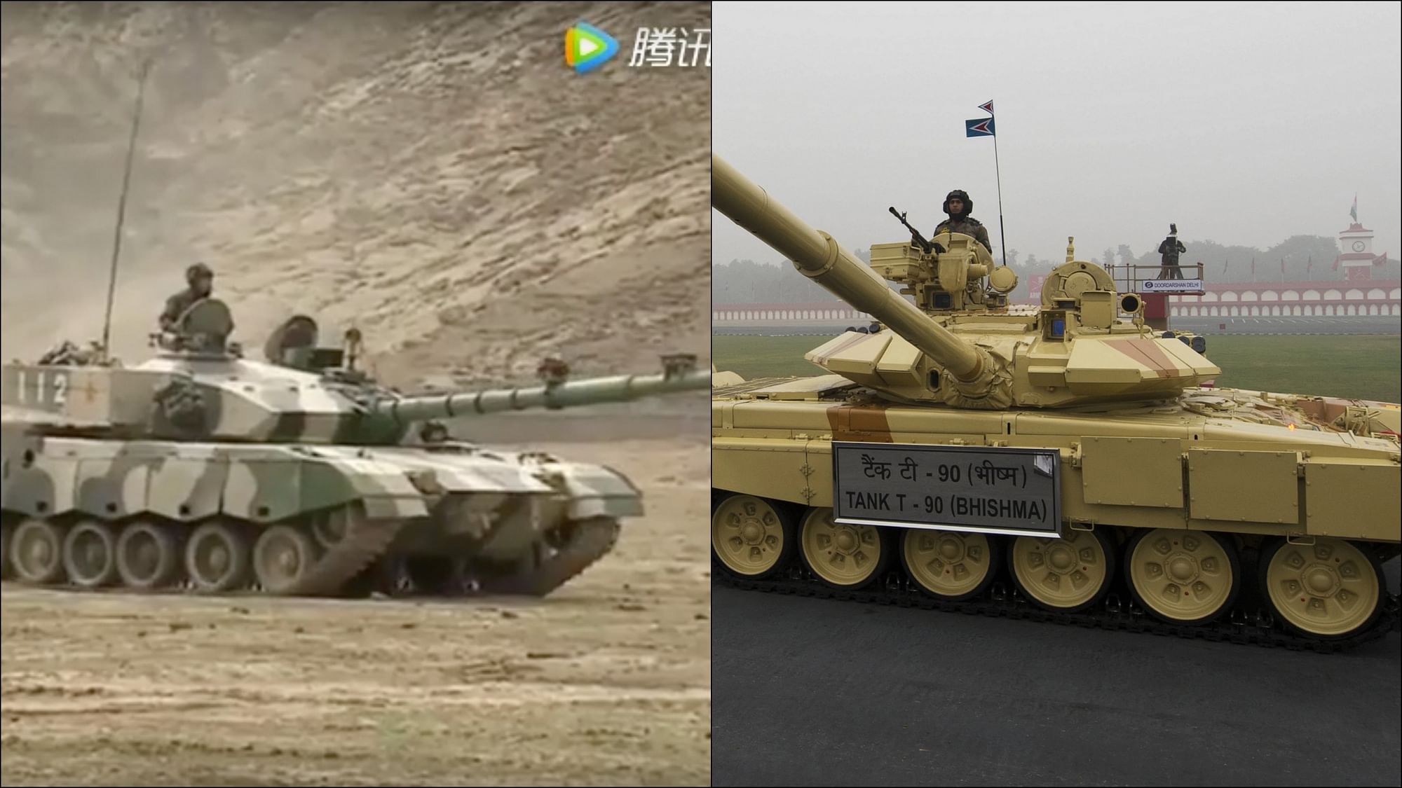 The new Chinese tank (Left) and India’s MBT T-90 (Right).&nbsp;