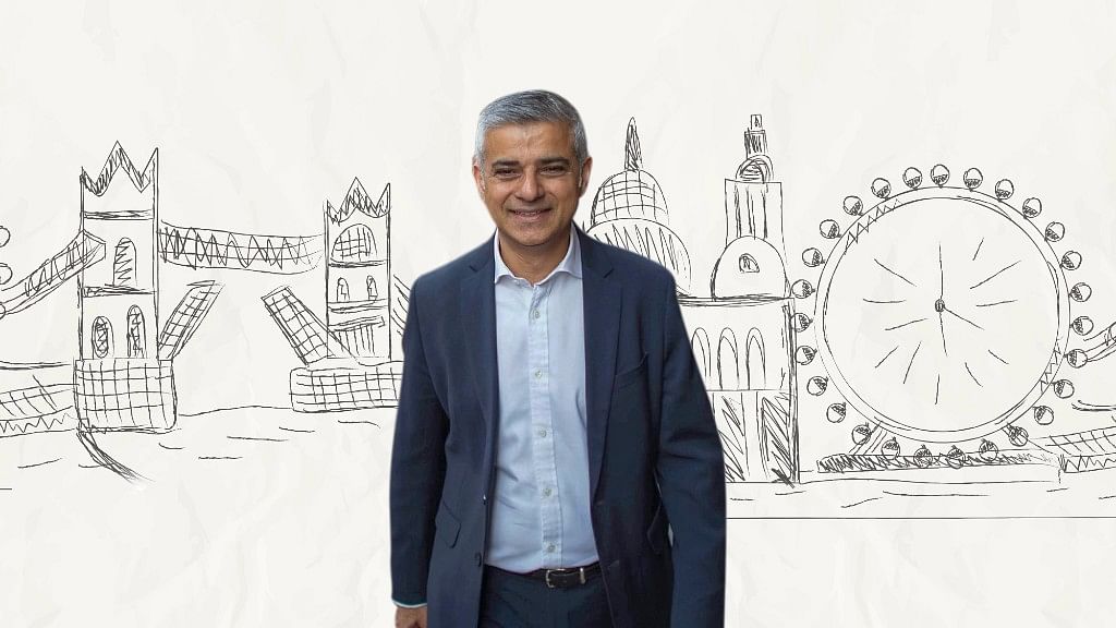 London Mayor Sadiq Khan. (Photo: AP/Altered by <b>The Quint</b>)