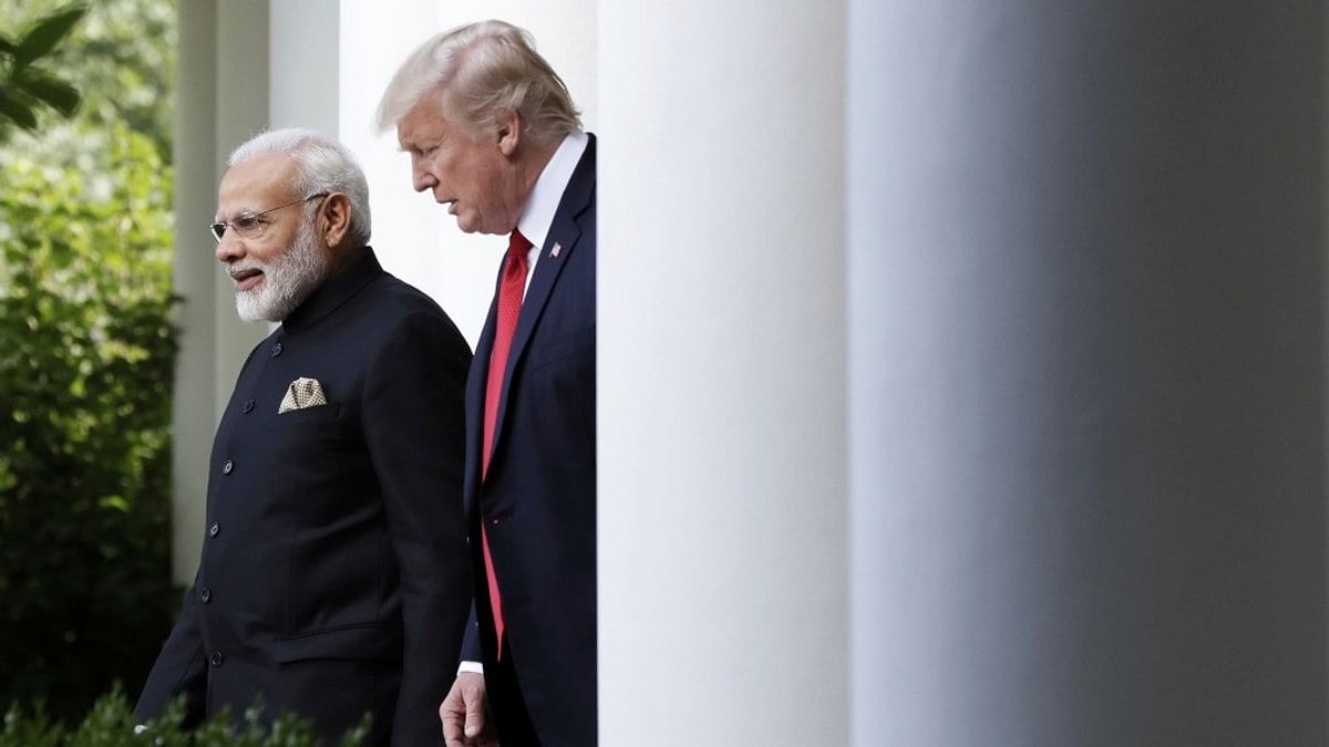 Prime Minster Narendra Modi and US President Donald Trump at the White House on Monday.&nbsp;