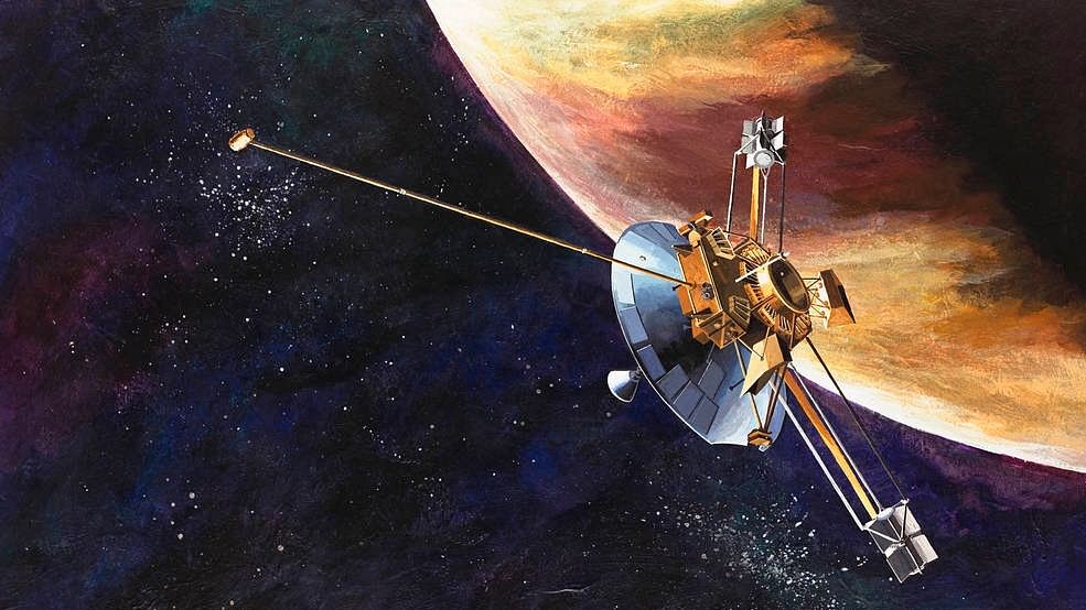 An artist’s concept of the Pioneer 10 spacecraft orbiting Jupiter. (Photo Courtesy: <a href="https://www.nasa.gov/feature/goddard/2017/hubble-takes-close-up-portrait-of-jupiter">NASA</a>)