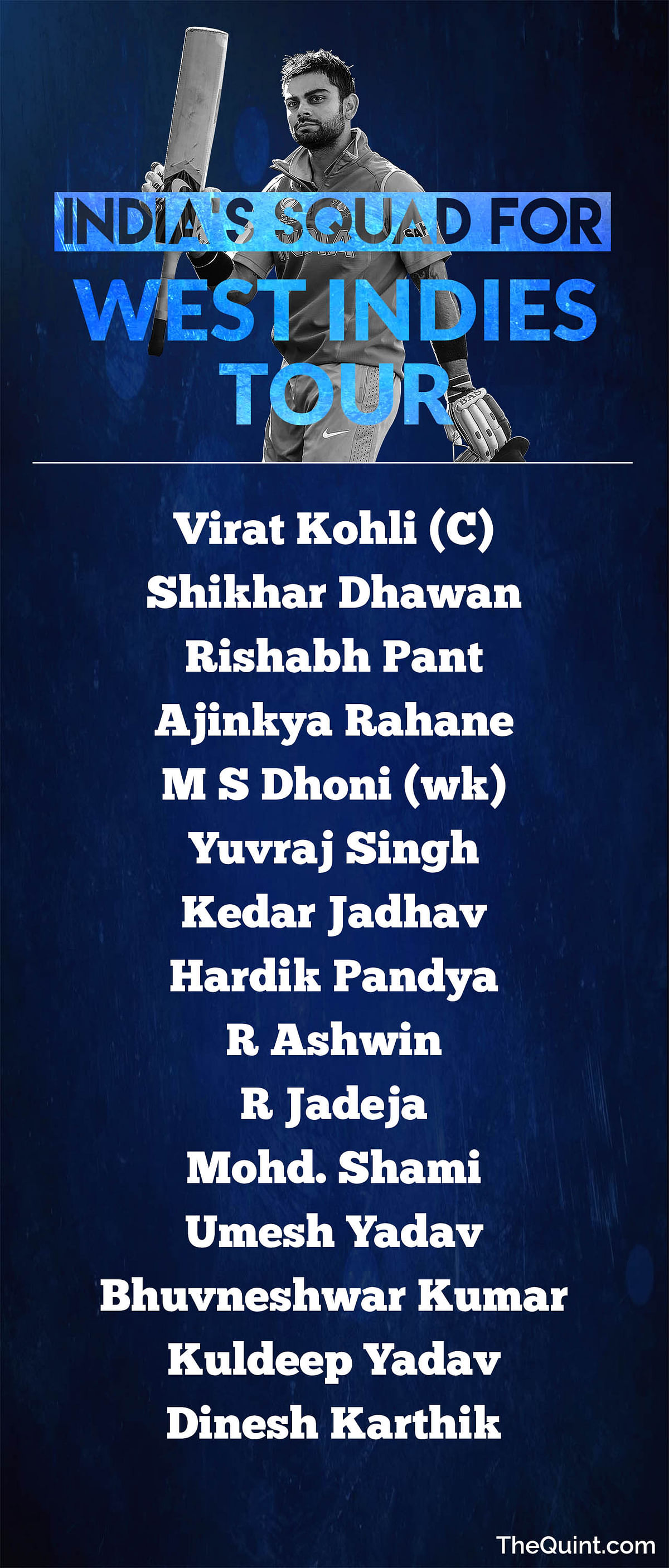 India will be playing five ODIs and one T20 against West Indies, starting 23 June.