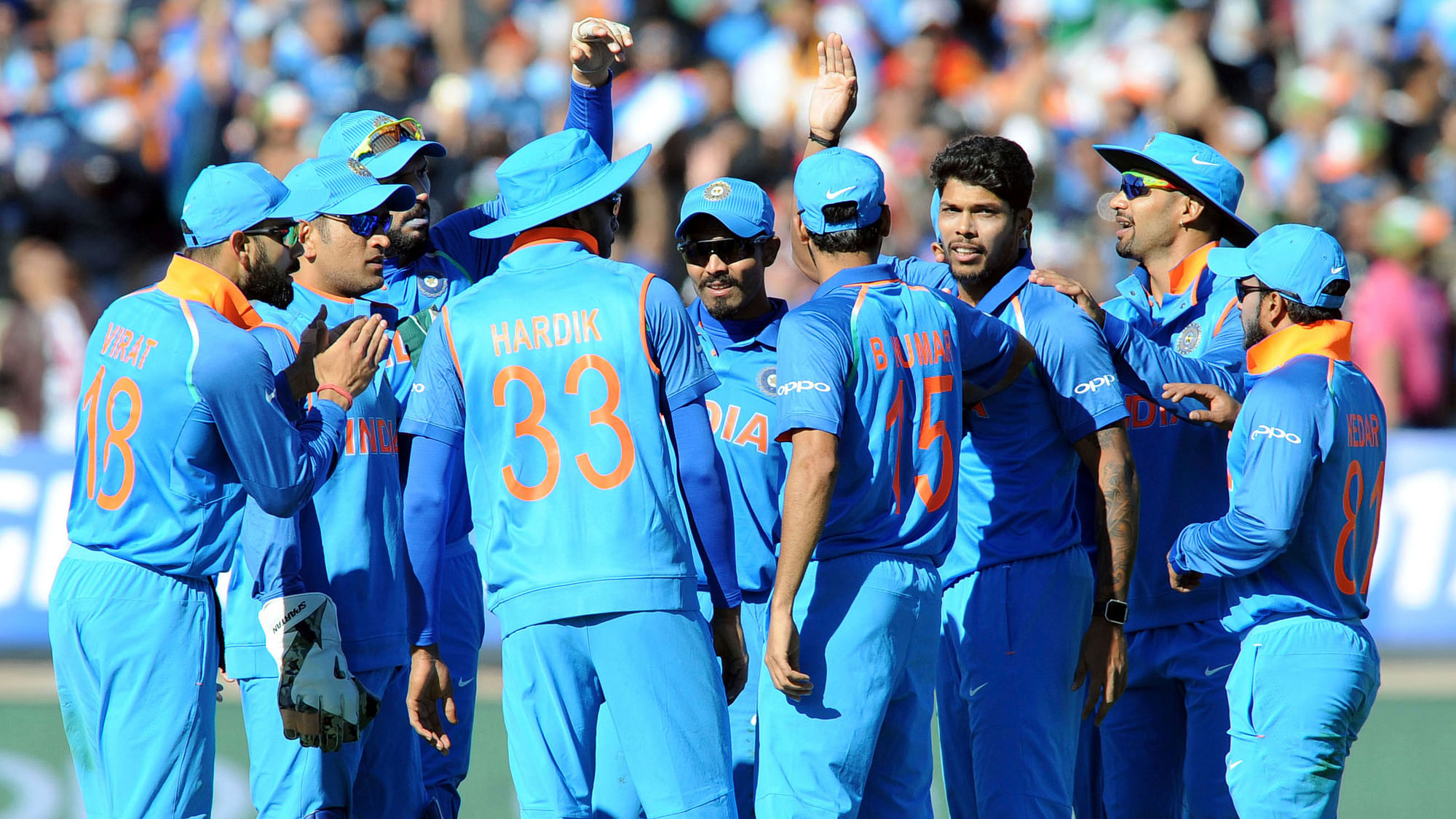 Umesh Yadav celebrates a wicket with his teammates. (Photo: AP)