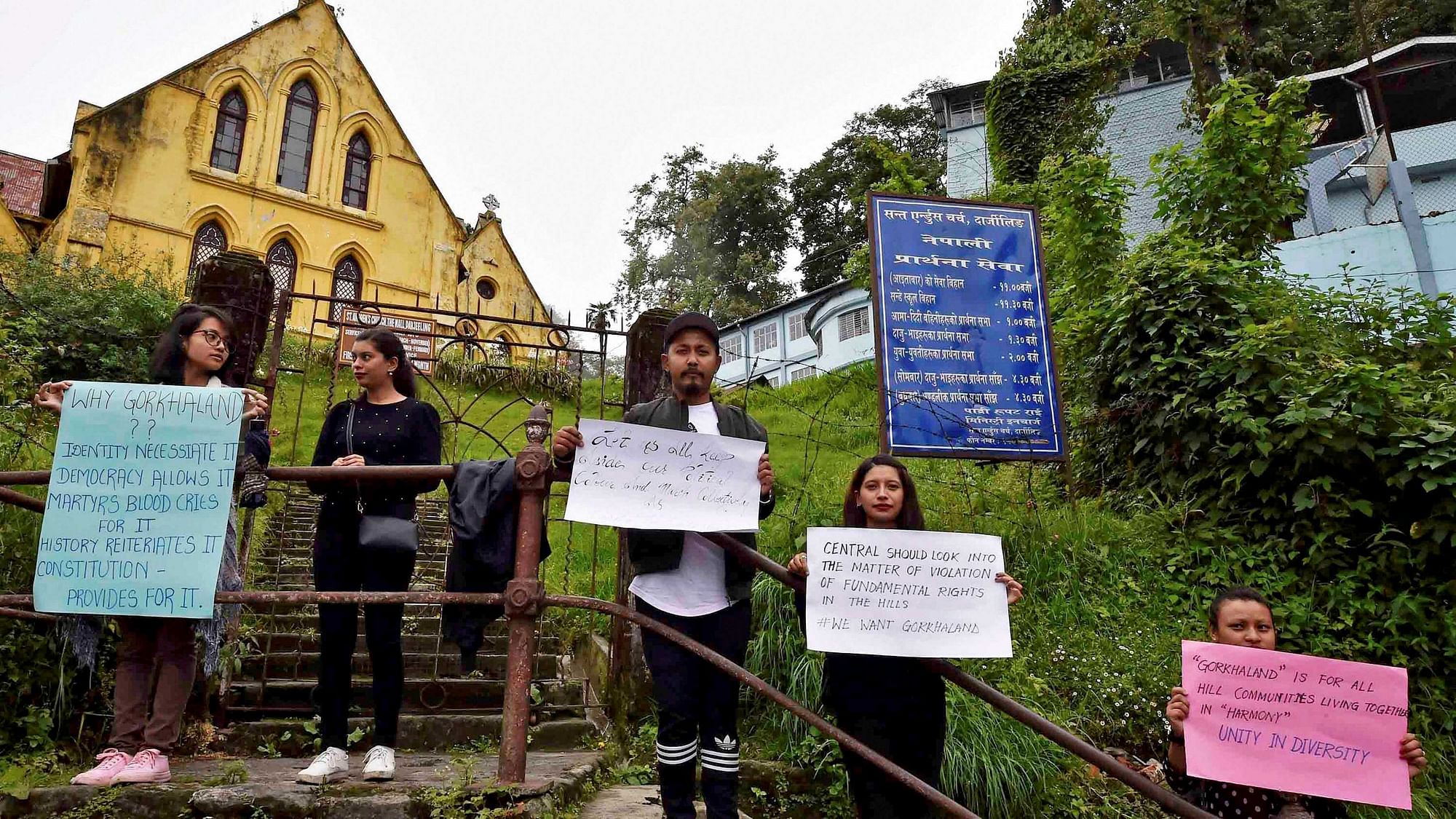 Darjeeling youth protest on the streets during the bandh.