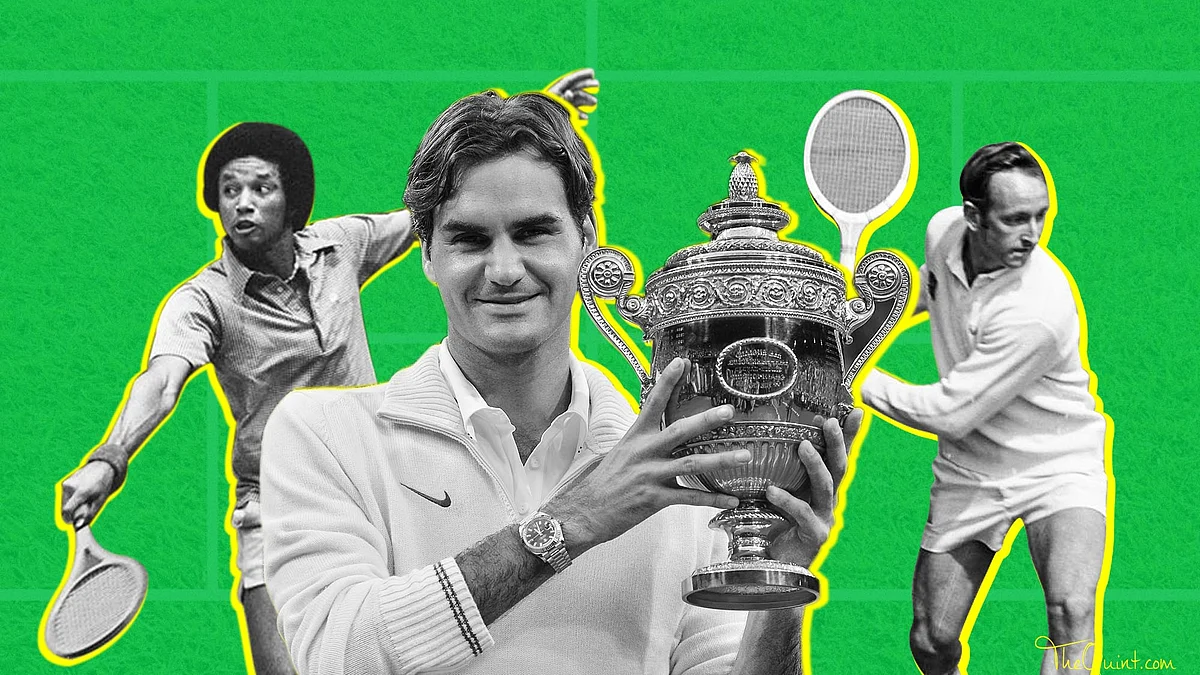 File photo of Arthur Ashe, Roger Federer and Rod Laver. (Photo: Wikimedia Commons/Reuters/Altered by Rhythum Seth)