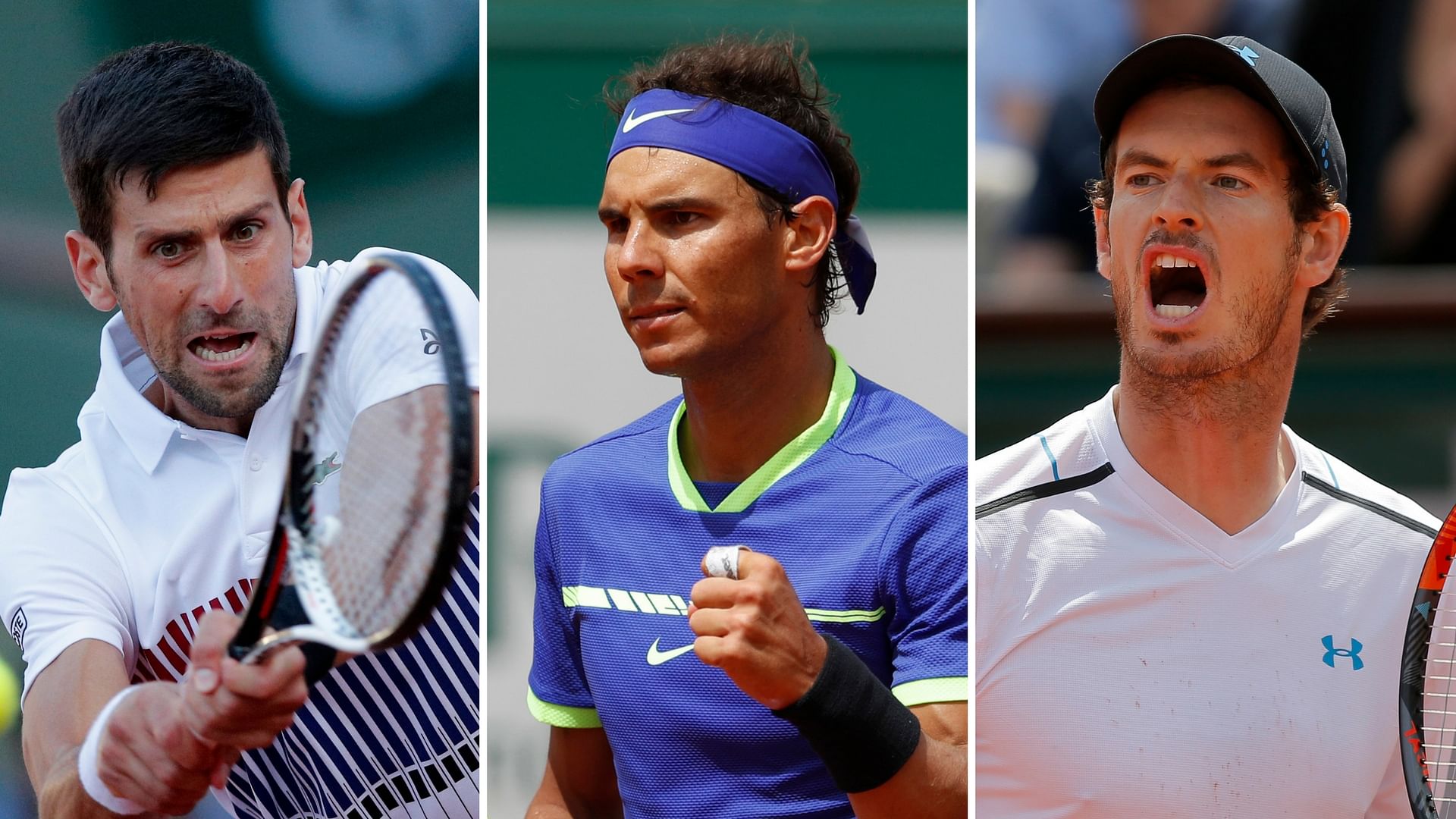 Novak Djokovic, Rafael Nadal and Andy Murray play in the French Open’s quarter-final on Wednesday. (Photo: AP)