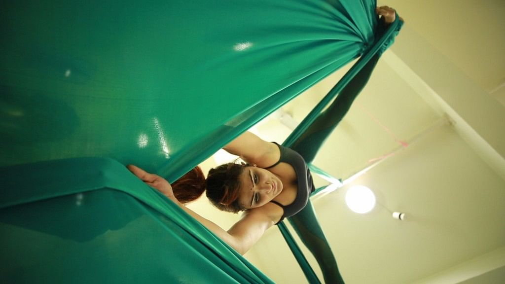 Aerial yoga should only be performed under professional guidance. (Photo: Abhay Sharma/<b>The Quint</b>)