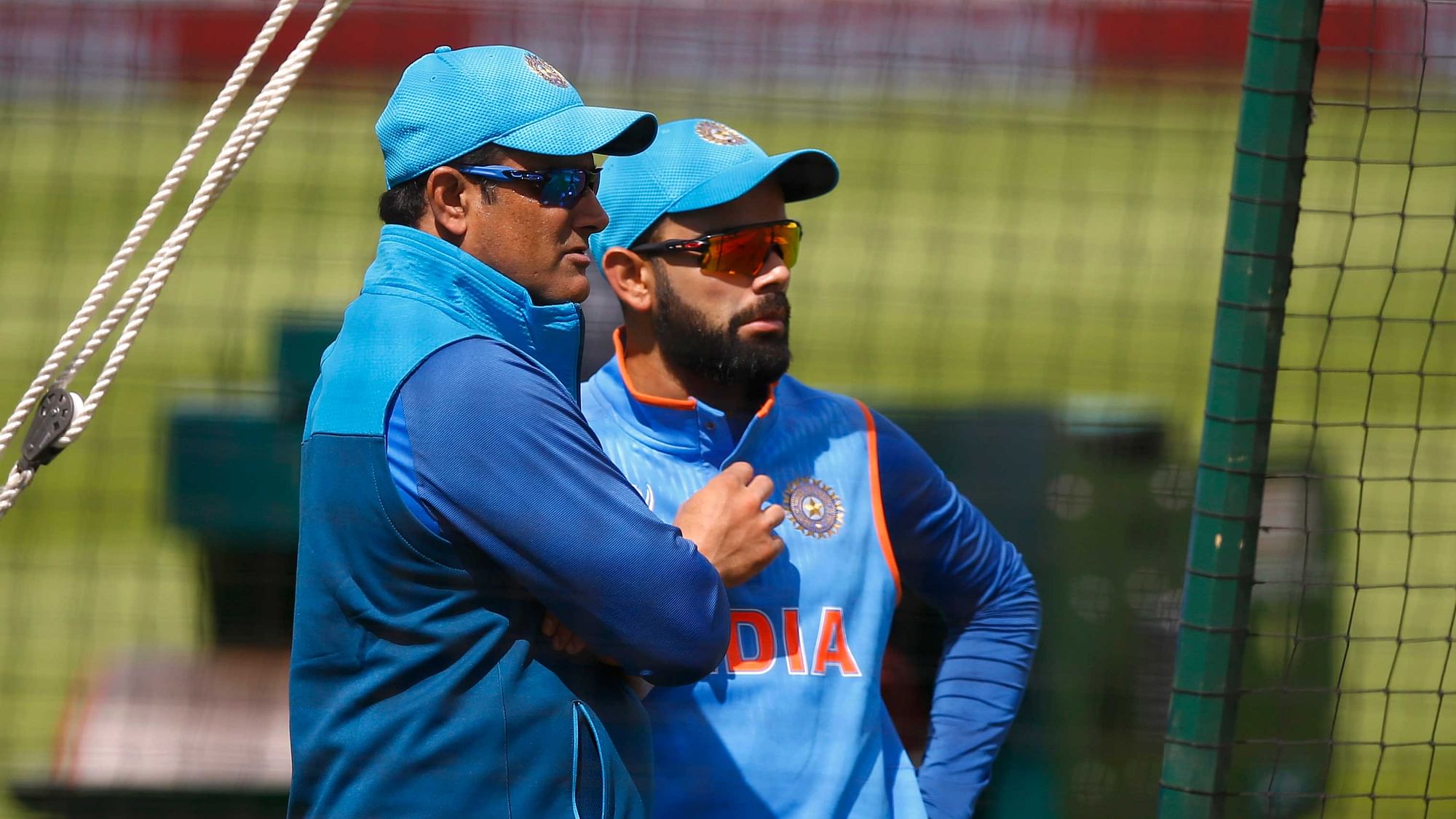 Anil Kumble and Virat Kohli at India’s practise session before the Sri Lanka fixture in the Champions Trophy. (Photo: Reuters)