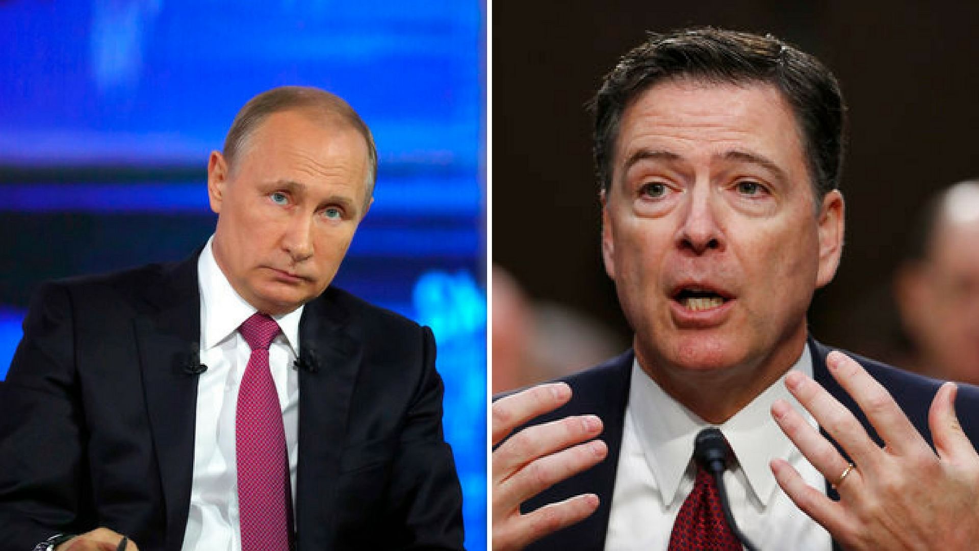  Russia President Vladimir Putin and FBI Director James Comey. (Photo courtesy: AP/ Altered by <b>The Quint</b>)