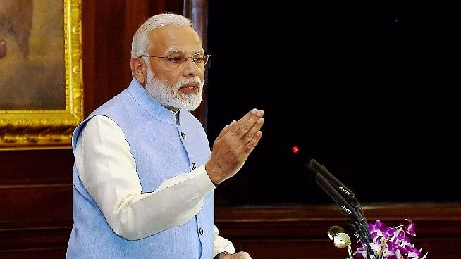 

 Prime Minister Narendra Modi addresses the special ceremony in the Central Hall of Parliament for the launch of Goods and Services Tax (GST).