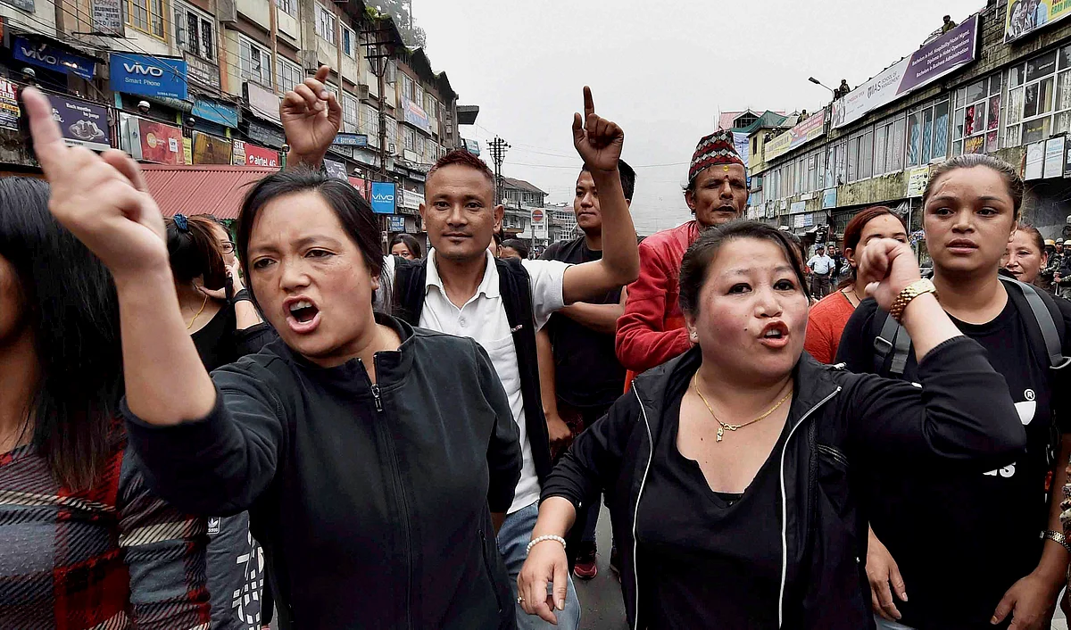 GJM activists take to streets in Darjeeling. (Photo: PTI)