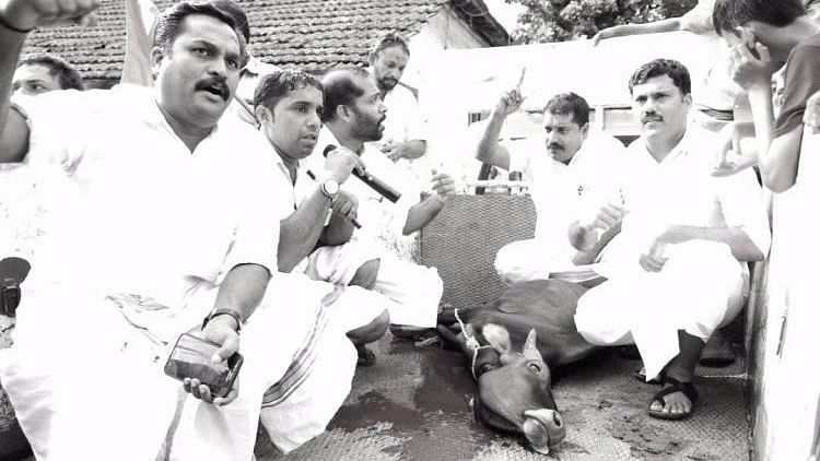 Members of Youth Congress with a slaughtered cow. (Photo Courtesy: The News Minute)
