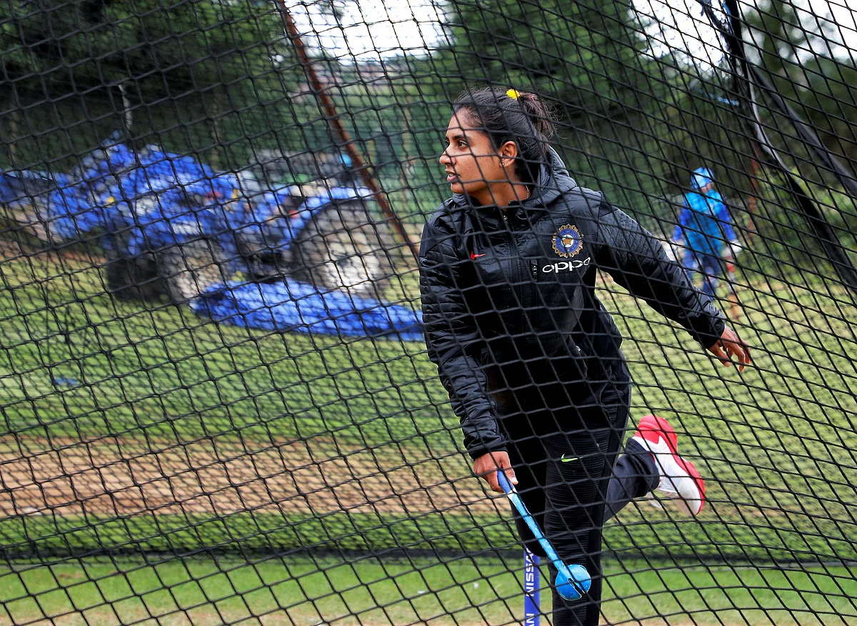 Mithali warming-up in the nets.