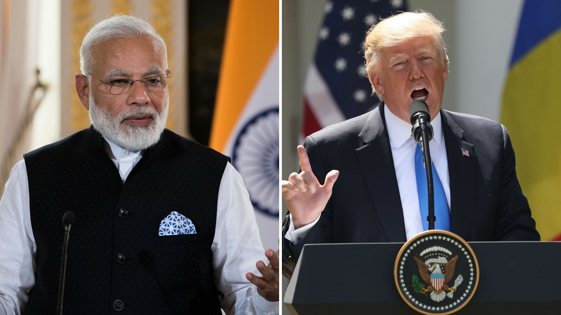 PM Narendra Modi (left) and US President Donald Trump (right). (Photo: AP altered by <b>The Quint</b>)