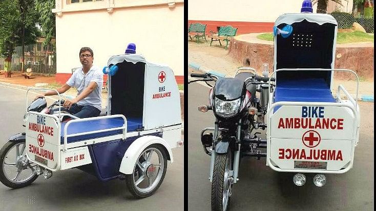 Mohammed Shahroze Khan built a bike ambulance with an aim to help the poor. (Photo: The news minute)