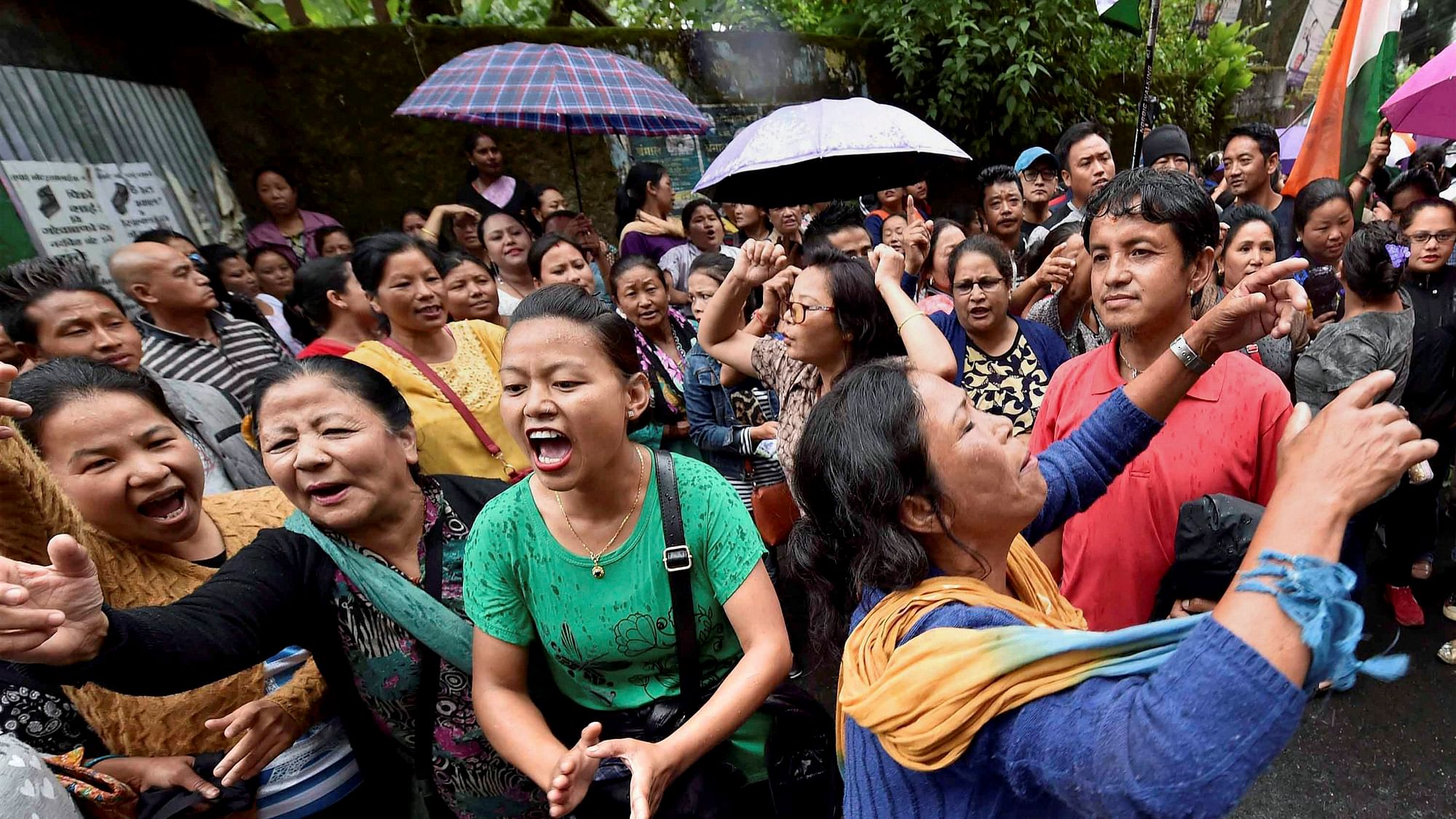 Activists during a protest demand for a separate state of Gorkhaland.&nbsp;