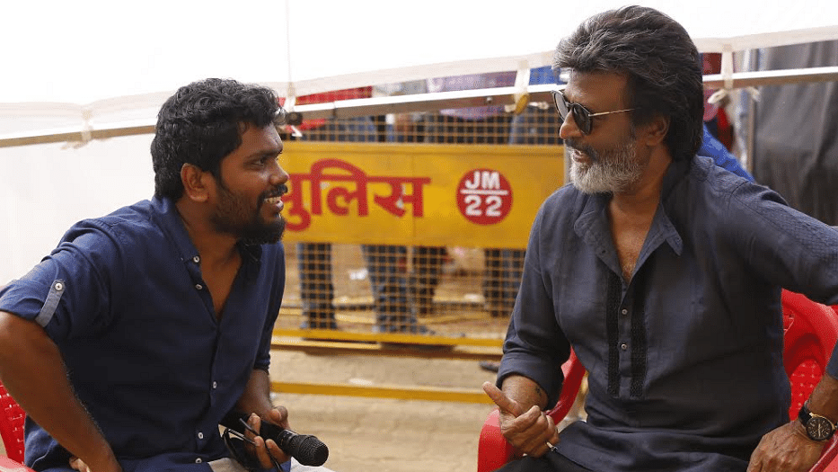 Director Pa Ranjith and Rajinikanth on the sets of <i>Kaala </i>in Mumbai.
