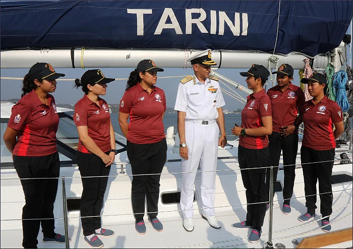 The INSV Tarini’s all-woman crew. (Photo Courtesy: <a href="https://en.wikipedia.org/wiki/INSV_Tarini#/media/File:Tarni4.jpg">Wikimedia Commons</a>)