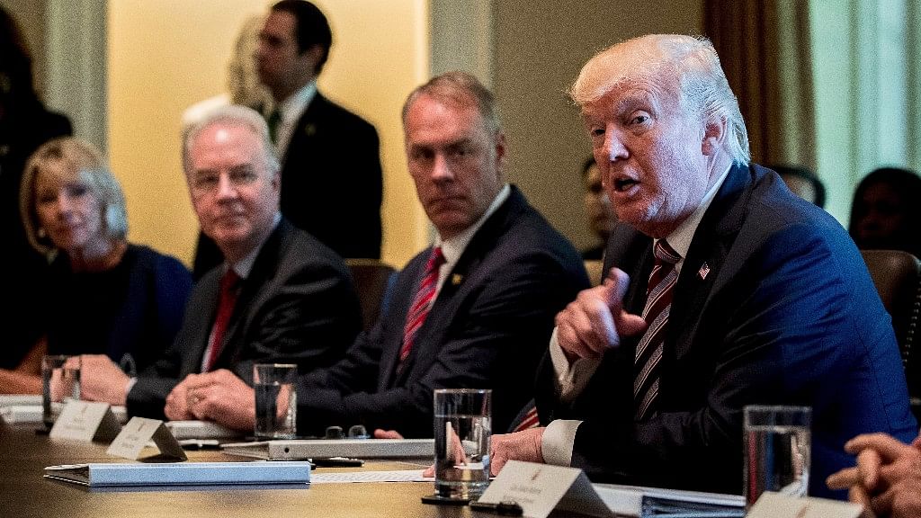 President Donald Trump speaks during a Cabinet Meeting on Monday, in the Cabinet Room of the White House in Washington. (Photo: AP)