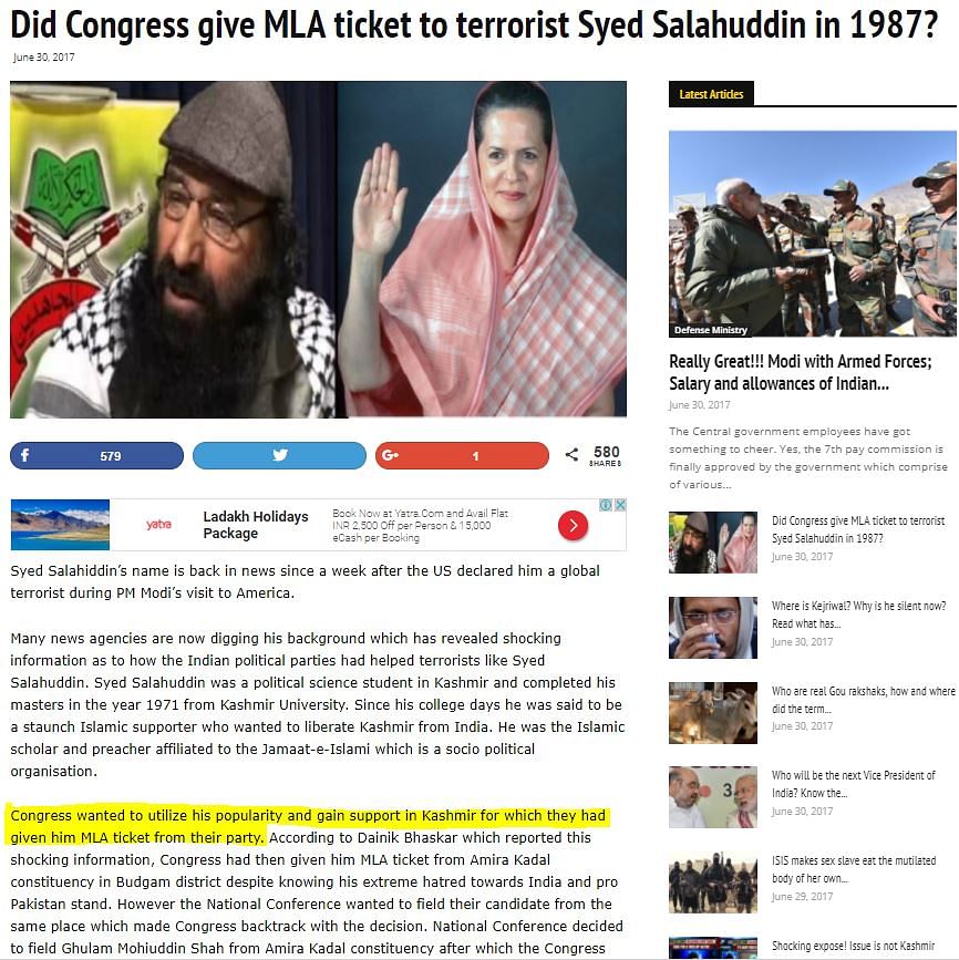 Syed Salahuddin did contest the elections in 1987, but on a Muslim United Front ticket.