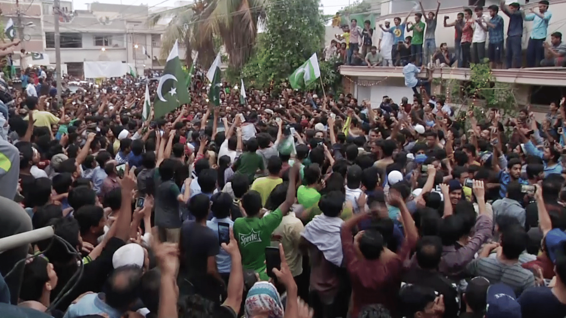 Crowd’s packed the street outside Sarfraz’s house in Karachi to welcome him.&nbsp;