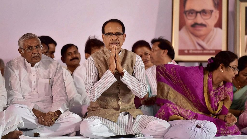 MP Chief Minister Shivraj Singh Chouhan during his second day of indefinite fast in Bhopal.