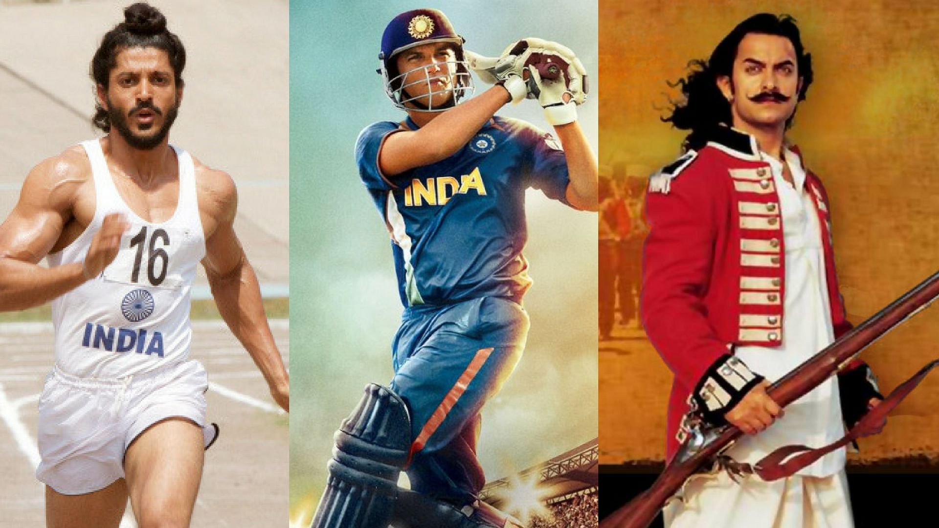 

Posters of <i>Bhaag Milkha Bhaag</i>, <i>MS Dhoni: The Untold Story</i> and<i> Mangal Pandey: The Rising</i>.