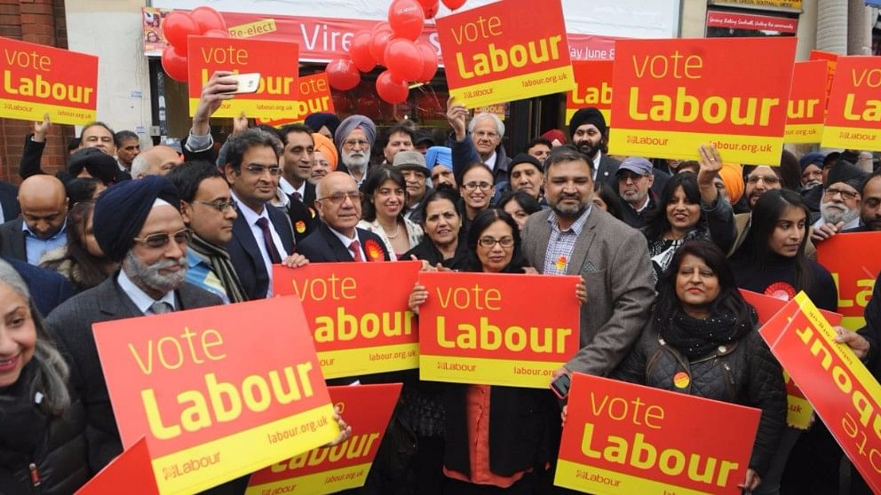 Labour party candidates Virendra Sharma and Seema Malhotra with the Indian-origin community. (Photo Courtesy: Facebook/<a href="https://www.facebook.com/virendrasharmamp/">@VirendraSharma</a>)