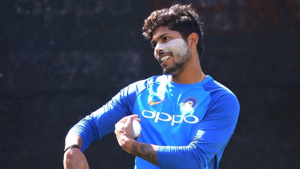 Umesh Yadav bowls in the nets during a practice session ahead of their ICC Champions Trophy Group B match against Pakistan. (Photo: AP)