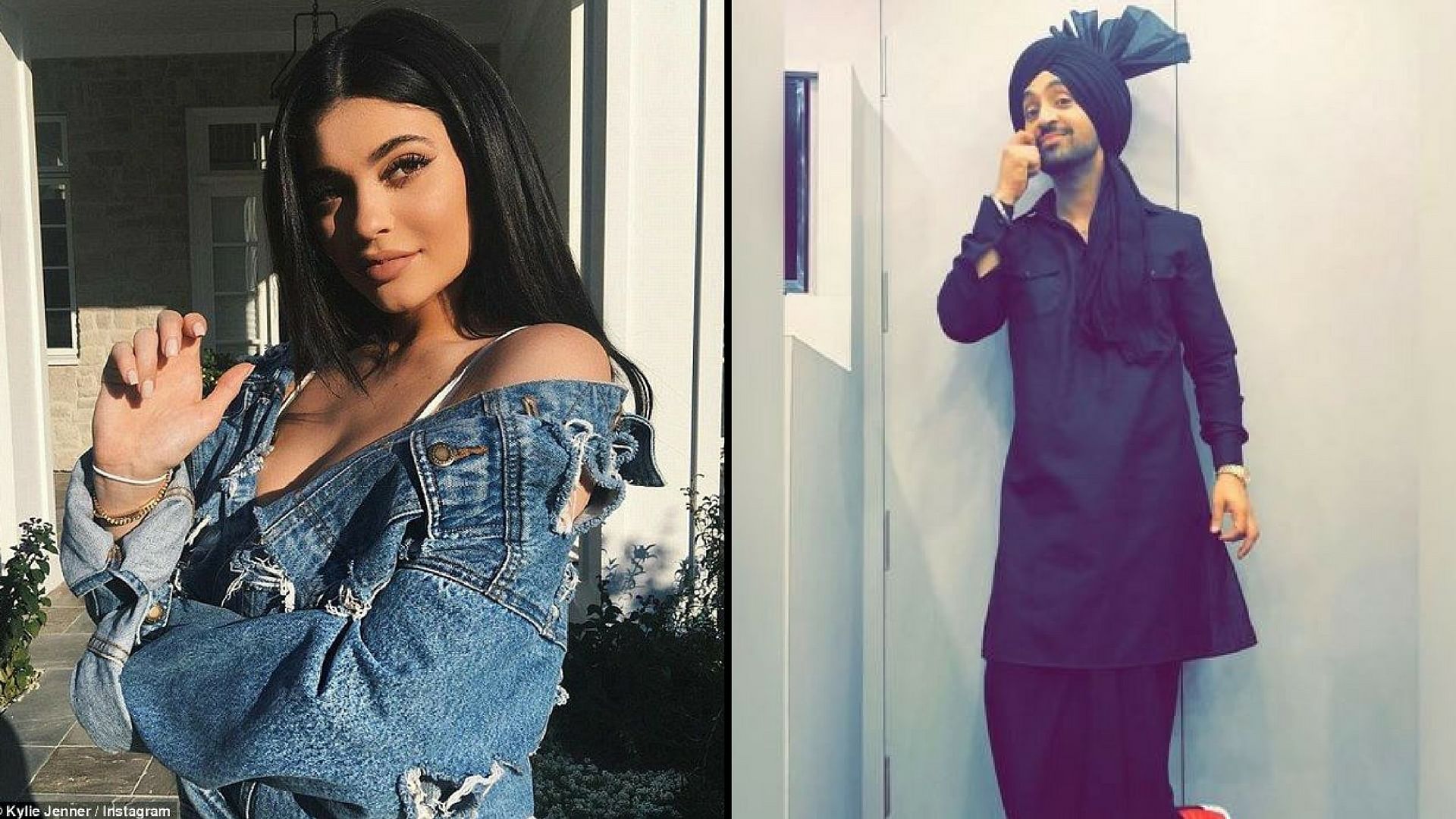 Kylie Jenner and Diljit Dosanjh. (Photo courtey: Instagram/altered by <b>The Quint</b>)