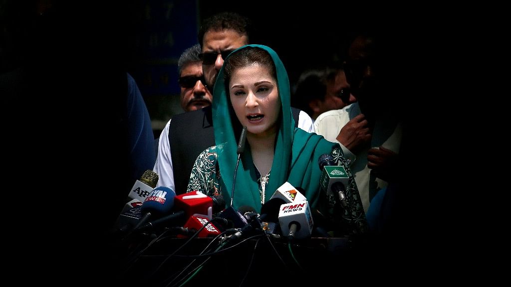 Maryam Nawaz, daughter of Pakistani Prime Minister Nawaz Sharif, talks to the media