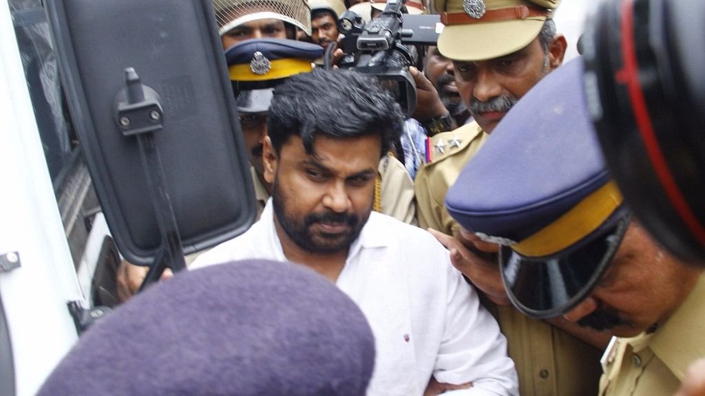 Actor Dileep being taken to be produced before Judicial First Class Magistrate Court Angamaly in connection with the abduction and molestation of a popular actress in Kochi on July 14, 2017.&nbsp;