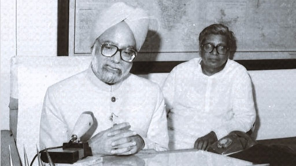 Manmohan Singh giving a TV interview after presenting union budget for the year 1991-1992. 