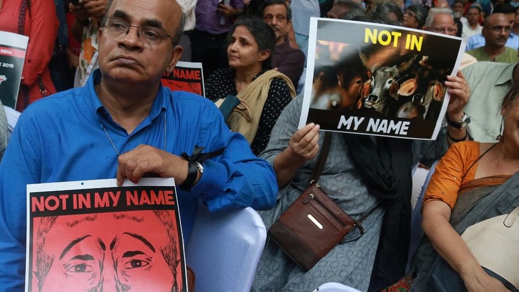 People participate in “Not In My Name” protest against killing of Junaid Khan in New Delhi on 28 June 2017.