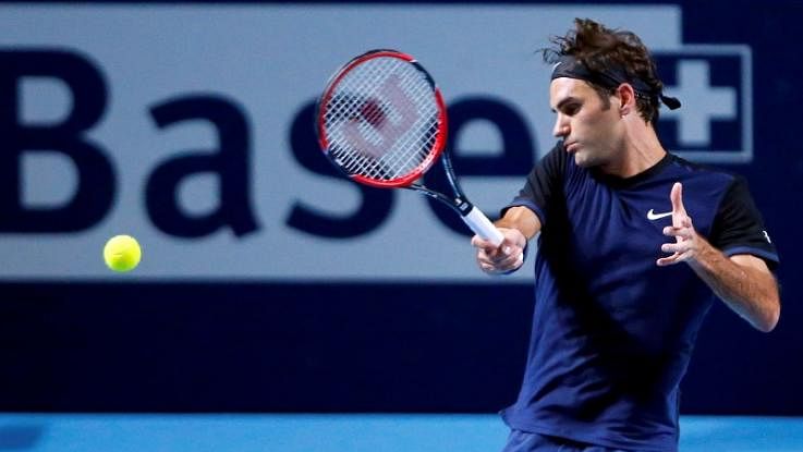 Roger Feder plays a shot at the Swiss Indoors Basel in October 2015.&nbsp;