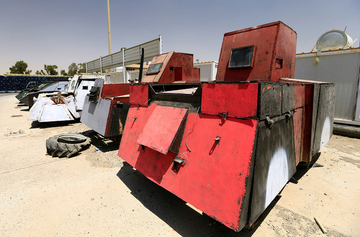 ISIS’ combat and suicide bombing vehicles seized in Mosul are on display at the Iraqi Federal Police Headquarters. 