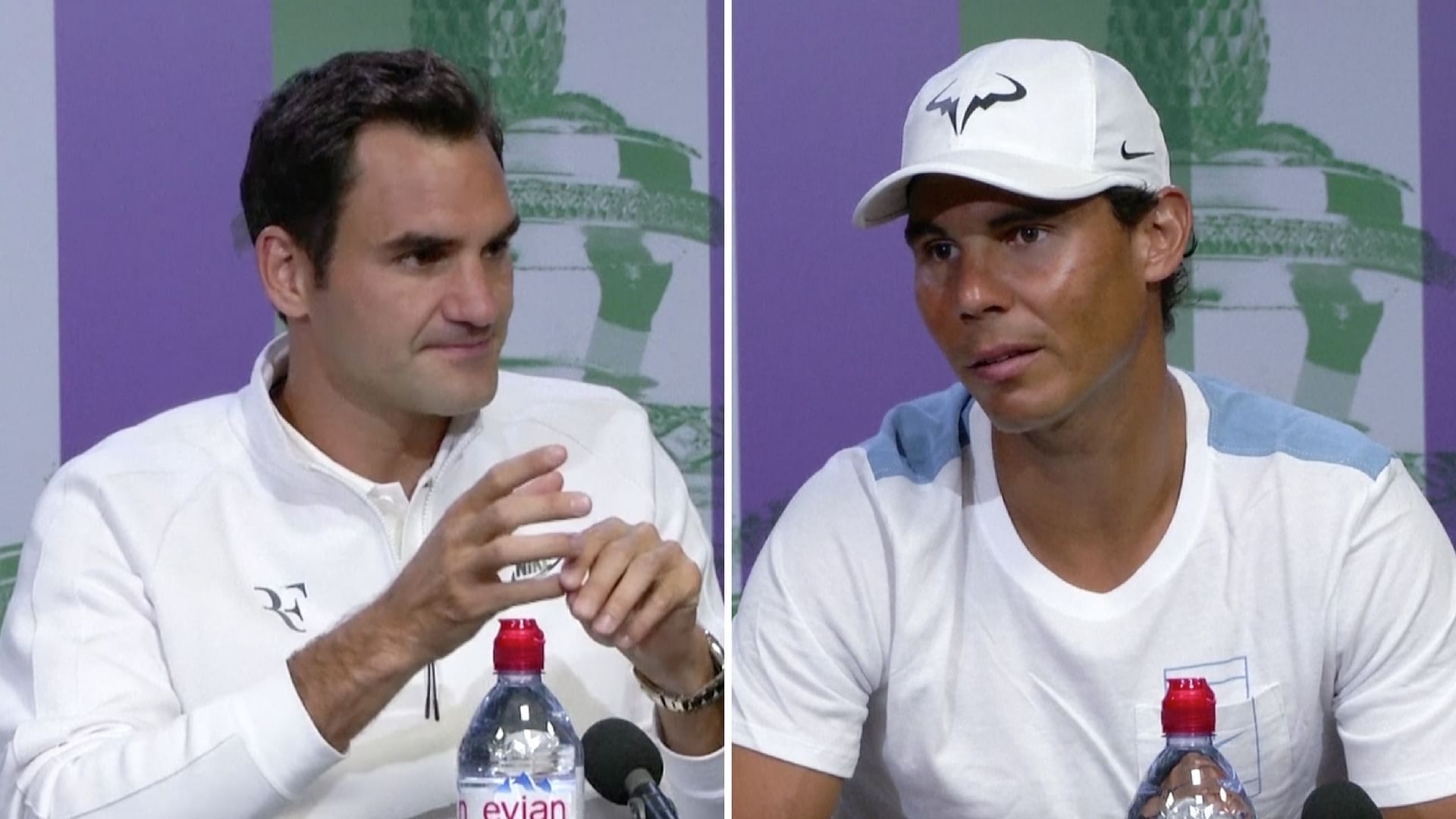 Roger Federer and Rafael Nadal at the press conference before Wimbledon.