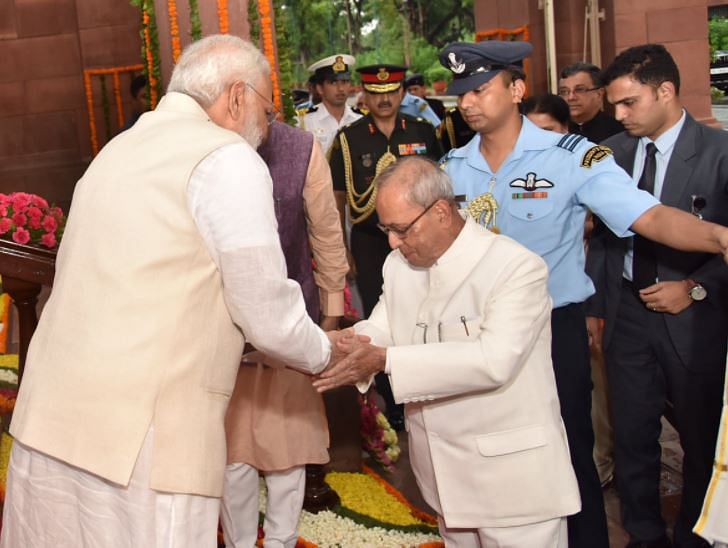 President Mukherjee was given a farewell by MPs on Sunday in the Central Hall of the Parliament.