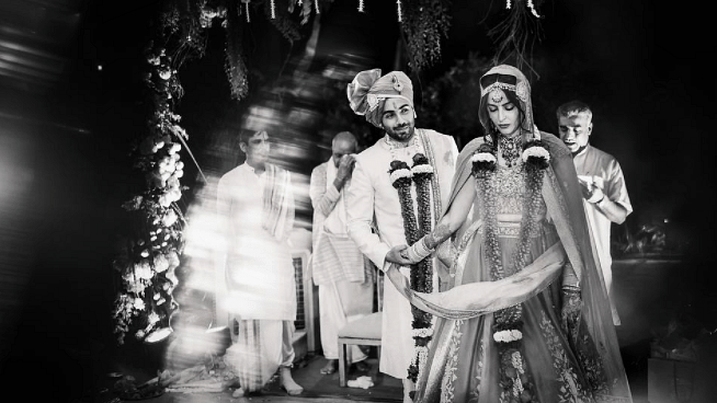 Mandana Karimi and Gaurav Gupta at their wedding.&nbsp;