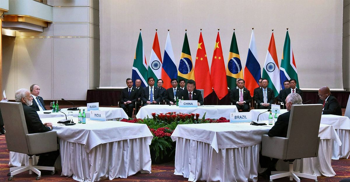 

PM Modi speaks at the informal meeting of the BRICS leaders on the sidelines of the G20 Summit in Hamburg, Germany