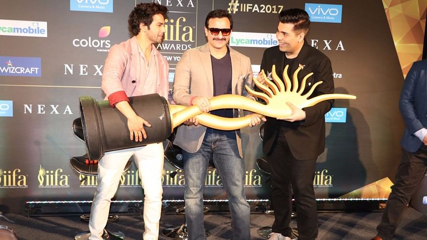 Varun Dhawan, Saif Ali Khan and Karan Johar at IIFA.&nbsp;