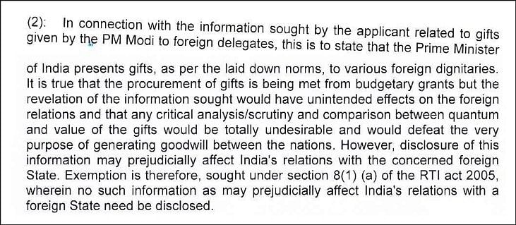 MEA has time and again refused to disclose details of value of the gifts presented by PM to his foreign counterpart