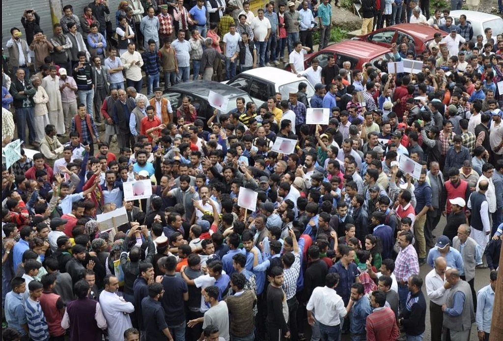 Protesters at Theog in Shimla.