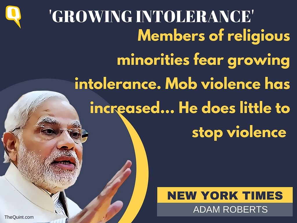 “Religious minorities fear growing intolerance... Modi does little to stop the violence,” Adam Roberts writes in NYT