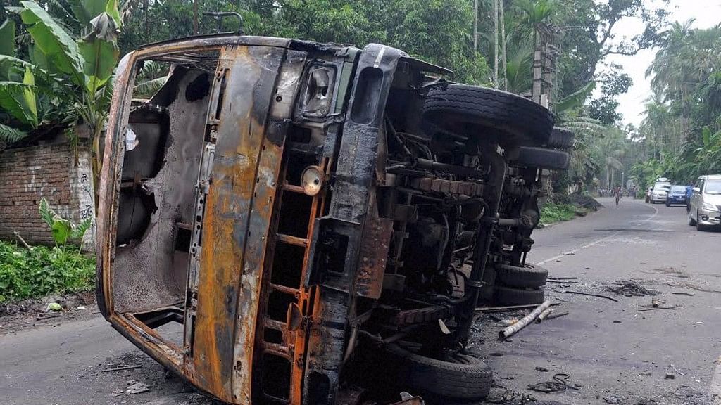 A charred vehicle in riot-hit Baduria, West Bengal. Photo used for representational purpose.