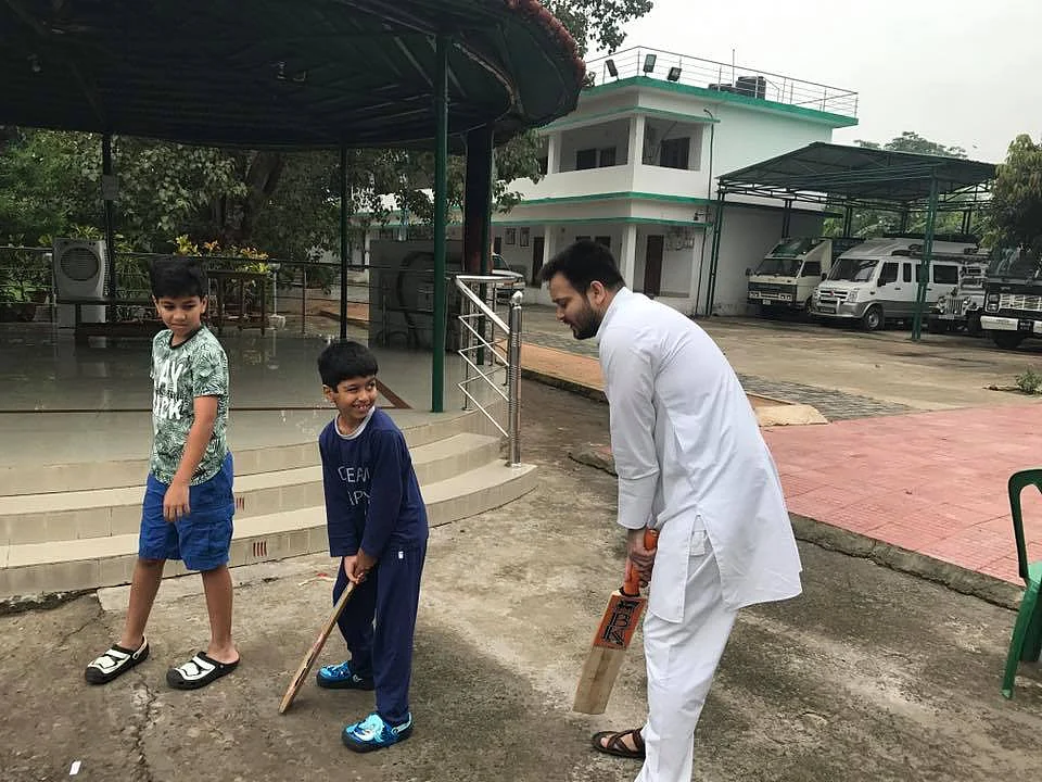 Tejashwi Yadav reliving his cricket days.